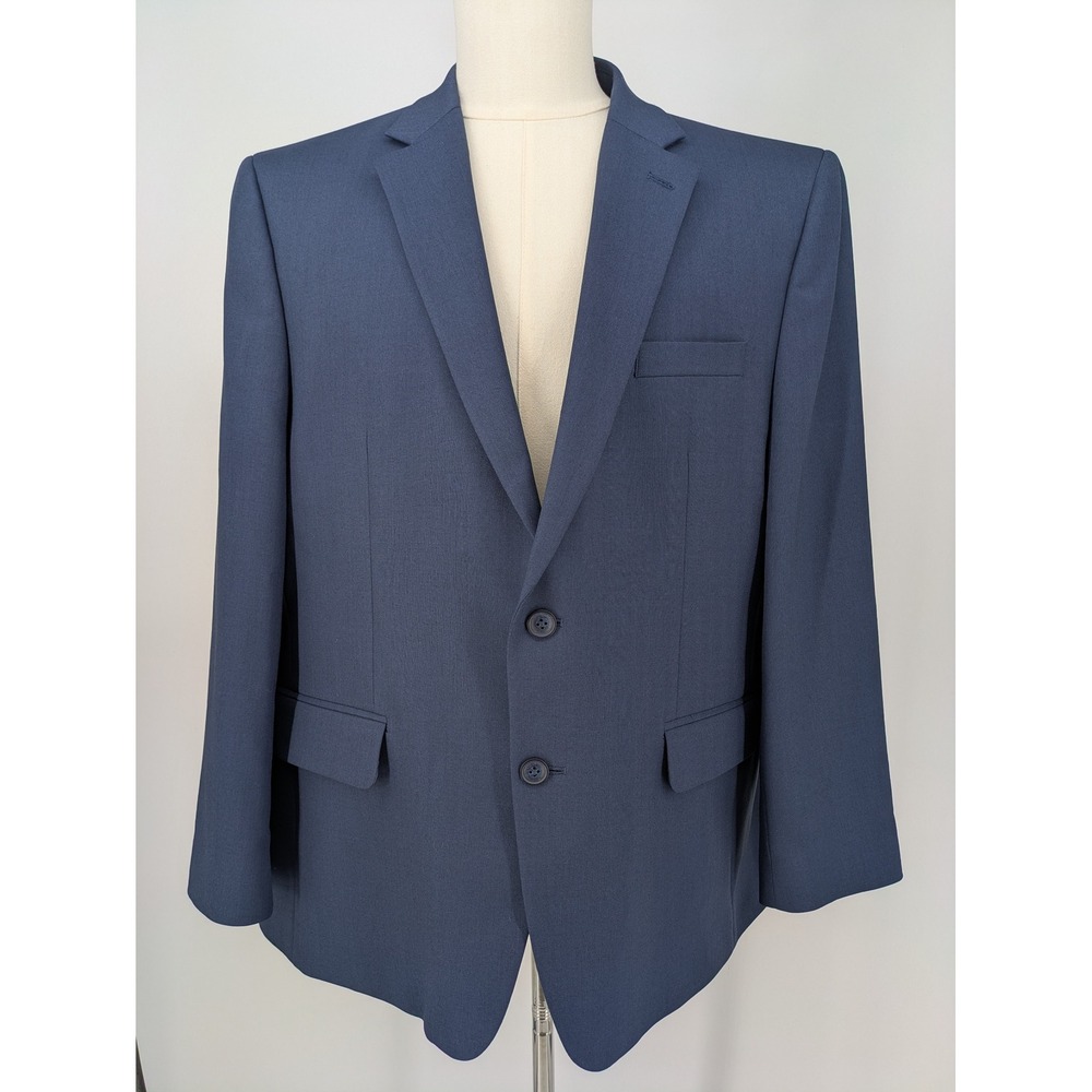 Haggar Suit Jacket Mens 46S Blue Classic Fit 2 Button Blazer Sport Coat Office